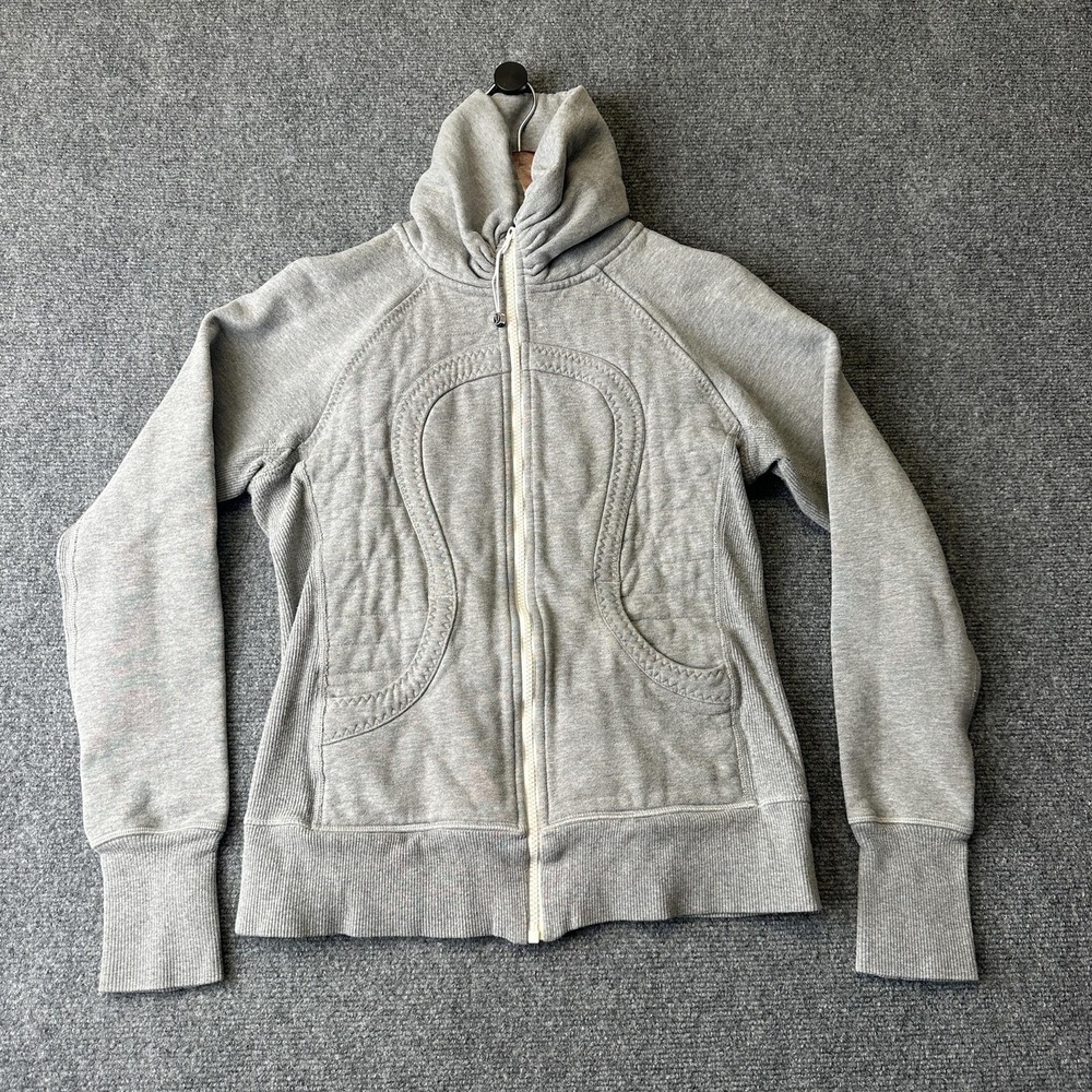 Lululemon Hoodie Womens 6 Scuba Full Zip Gray Fleece High Neck Thumbholes Jacket